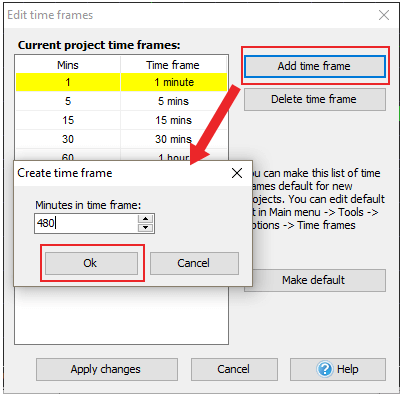 How to select time frames in Forex Tester trading simulator