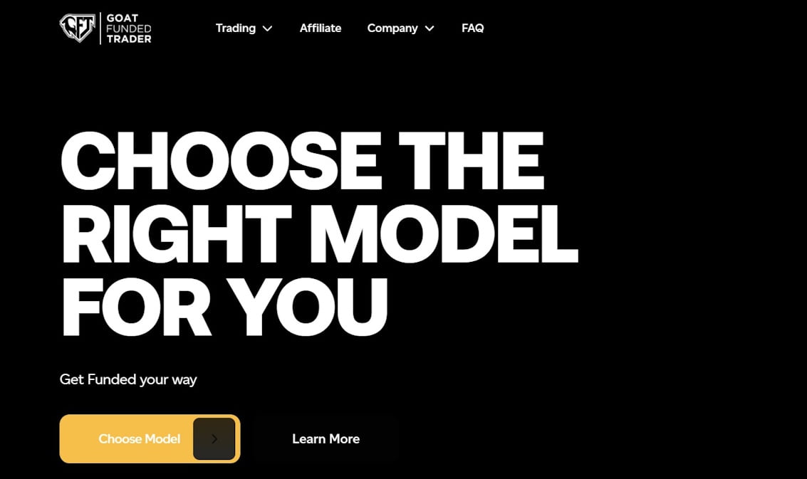 Banner reading “Choose the right model for you” for a trading platform