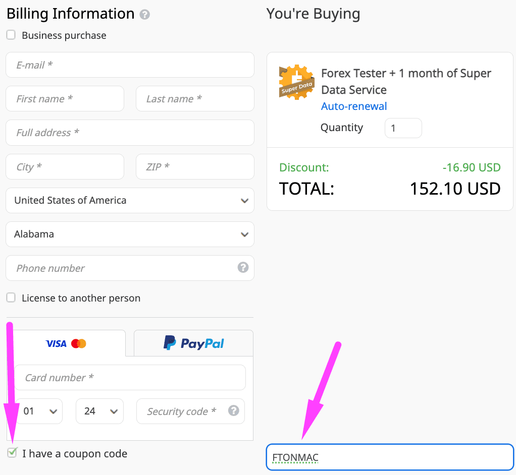 Forex Simulator on Macbook: billing information