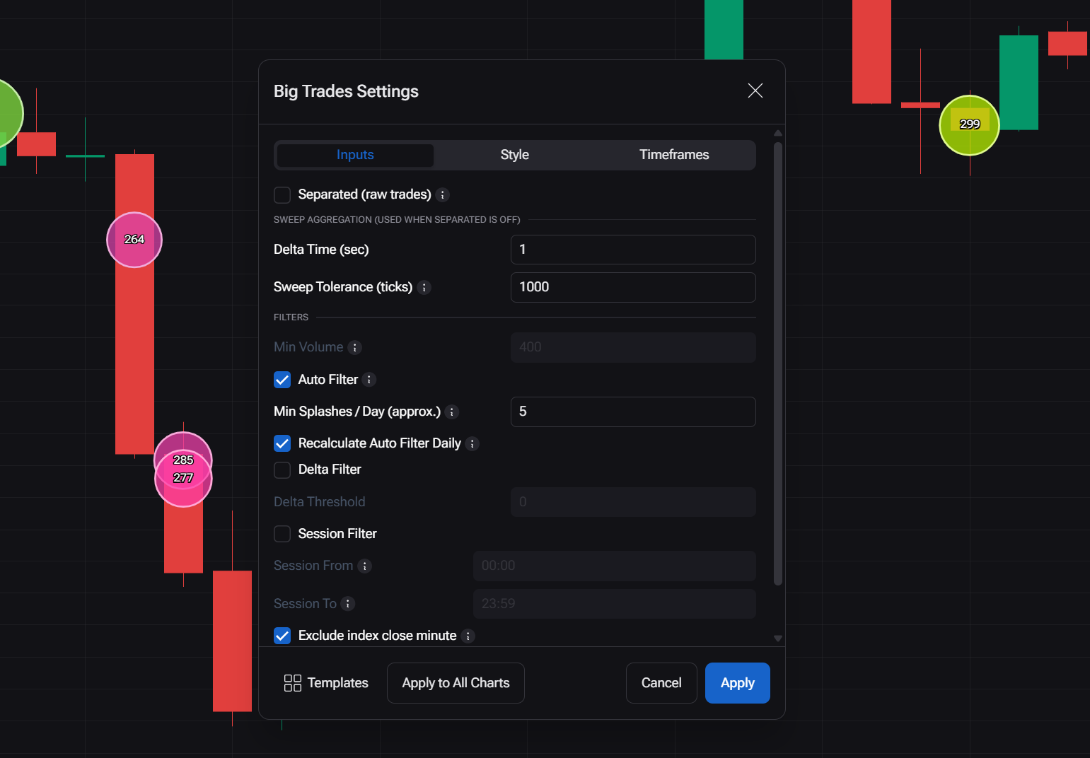 big trades indicator settings