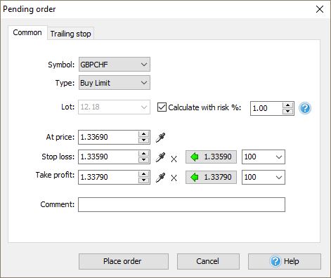 Open pending orders easily in our Forex Tester trading simulator