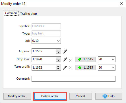 How to delete the market order manually in Forex Tester