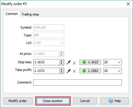 Modify the order in Forex Tester with one click